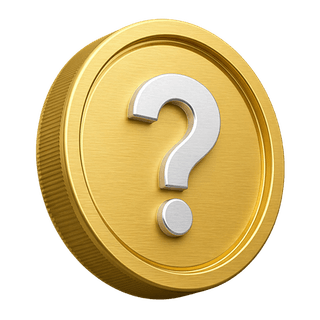 Sur la page FAQ, une pièce d’or 3D avec un point d’interrogation décoratif